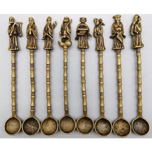 China archaize brass eight immortals small Spoon crafts statue A set