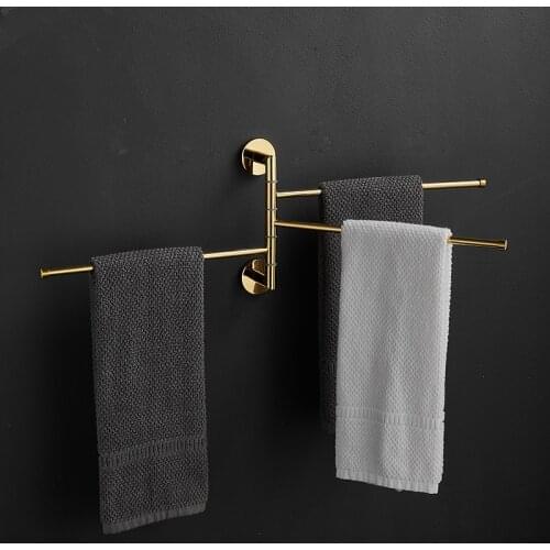 Copper Towel Rack Rose Gold Swivel Towel Bar Bathroom Folding Shelf Multi-function Rotating Towel Holder Bathroom Accessories