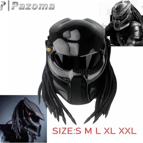 Carbon Fiber Predator Motorcycle Helmet Retro Custom Cool Motorbike Helmet DOTCertification Mask Adult Full Face Iron Man Helmet