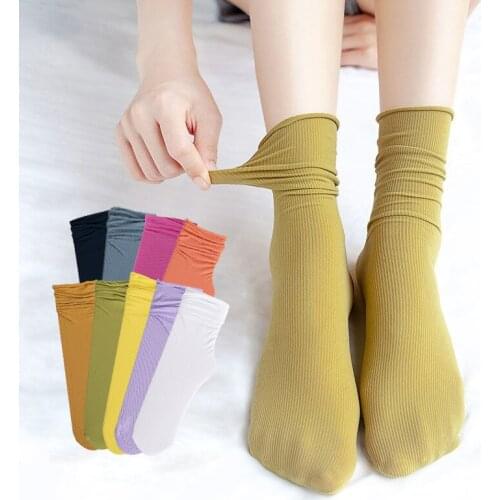 1 Pairs Woman Frilly Socks Spring New Fashion Summer Harajuku Korean Style Thin Loose Sock Solid Color Hiking Sports Socks