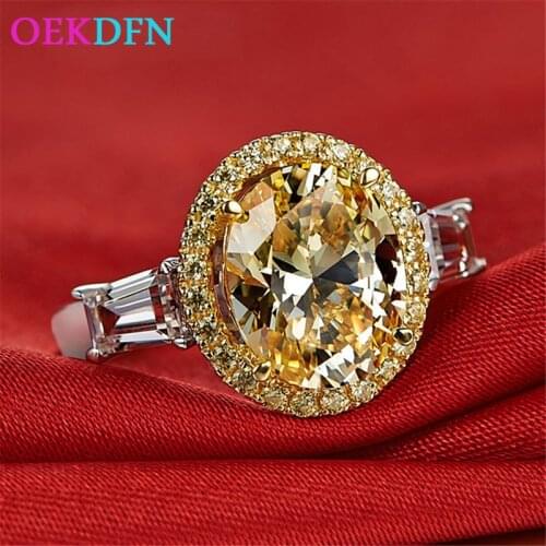 OEKDFN 100% 925 Sterling Silver Rings For Women Oval Citrine Gemstone Birthstone Wedding Engagement Cocktail Ring Fine Jewelry