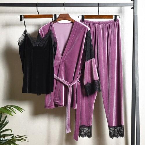 Autumn Winter Warm Pajamas Set Women Sleep Set Gold Velvet Sexy Homewear Pijama Women Pajama Sets Long Pant Set