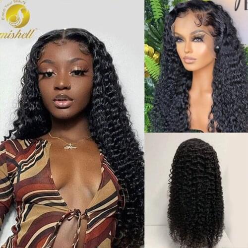 Mishell Indian Deep Curly Lace Front Wig Human Hair Wigs for Black Women Prepluck Glueless Brazilian Curly 13X4 Lace Wig
