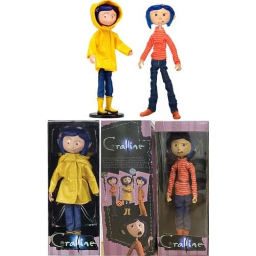 NECA Coraline Striped Shirt With Yellow Raincoat Take Off Action Figure Toy Doll Gift Christmas Birthday Decoratio