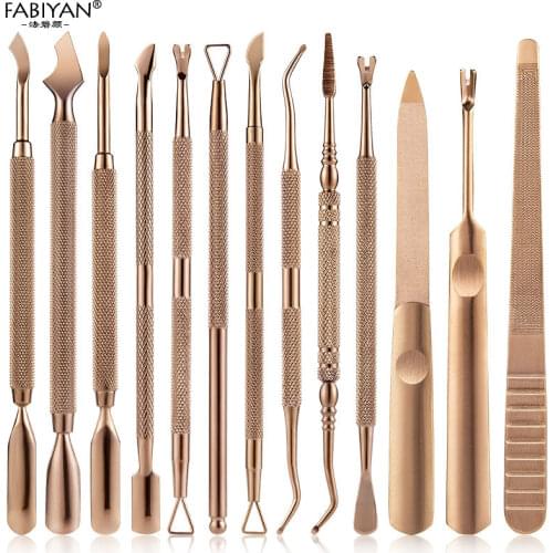 13 Style Nail Art Cuticle Pusher Cleaning Dead Skin Cut UV Gel Polish Remover Stainless Steel Manicure Pedicure Care Tool Bronze