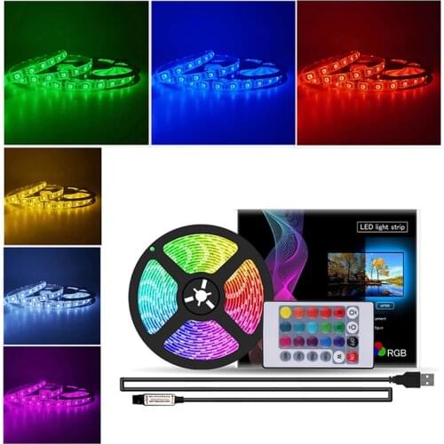 RGB LED Strip Light SMD 5050 30LED/M Waterproof 24Key Tape DC5V Ribbon diode led Strips Light Flexible Stripe Lamp IR Controller