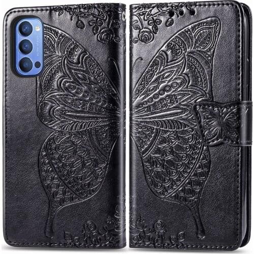 Cute Butterfly Case for Oppo Reno4 (6.4in) 2020 Cover Flip Leather Wallet Book Black Phone Bag Reno 4 CPH2113 BBK 2113