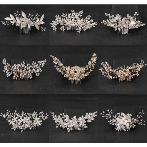 Silver Gold Color Pearl Rhinestone Wedding Hair Combs Bridal Hair Accessories For Women Bride Hair Jewelry Flower Party Hairpin