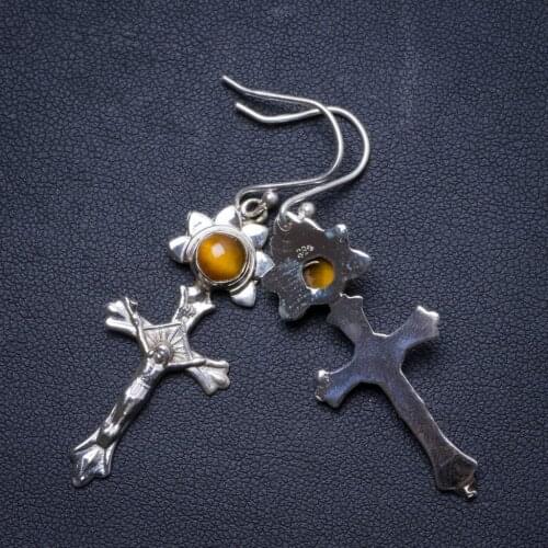 Natural Tiger Eye Handmade Unique 925 Sterling Silver Earrings 2.25" X4074