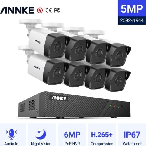 ANNKE 8CH FHD 5MP POE Network Video Security System H.265+ 6MP NVR With 8X 5MP Weatherproof Video Surveillance Cameras IP Camera