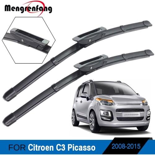 For Citroen C3 Picasso Car Front Windscreen Wiper Blade Soft Rubber Wiper Blades Bayonet & Push Button Arms 2008-2015
