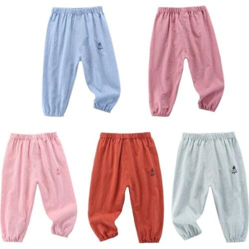 Hot Kids Pants Solid Girls Pants For Boy Cotton Breathable Anti-mosquito Harem Casual Long Pants Children Trousers