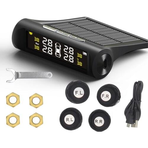 Solar Charging Car Tire Pressure Monitoring System TPMS HD Digital LCD Display Auto Alarm System Wireless With 4 Sensor Safety