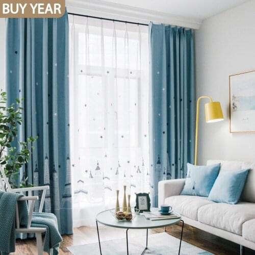 Mediterranean Blue Castle Children Shade Curtains for Living Dining Room Bedroom Home Decoration Accessories
