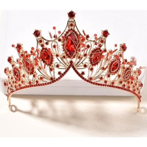 KMVEXO Baroque Vintage Handmade Red Crystal Beads Bridal Tiaras Rhinestone Diadema Crowns Hairbands Party Wedding Hair Jewelry