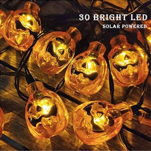 5m 30 LEDS Solar Pumpkin Light Waterproof Party Garland Light Halloween Decoration LED String Lights