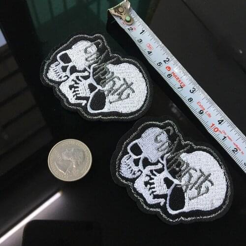 High Quality Punk Rock Skull Embroidery Patches Double Skeleton Iron On Biker Patches 3D Diy Clothes Stickers Appliques