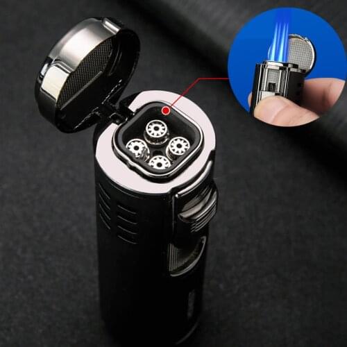 Four Torch Jet Adjustable Flame Refillable Cigarette Cigar Lighter