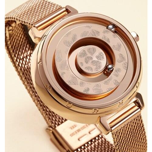 New Summer Arrival Unique Original Parallel Fashion Laser Pattern Love Quartz Womens Wristwatch Simple Stainless Steel Strap