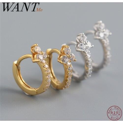 WANTME Sweet Lovely Real 100% 925 Sterling Silver Flowers Floral Stud Earrings for Women Female Birthday Party Jewelry Gift 2020