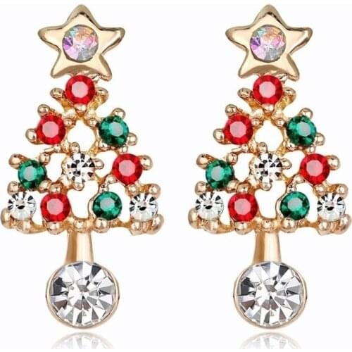 Women earrings Christmas Tree Earrings Rhinestone Ear Stud Elegant christmas earrings Jewelry Xmas Gift ear rings