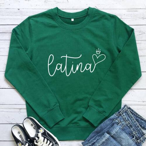Latina 100%Cotton Printed Womens Sweatshirts Spanish Casual O-Neck Pullovers Long Sleeve Tops Chula Clothing Latina Gifts