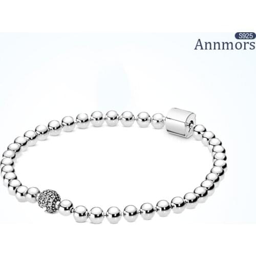 925 Sterling Silver Bead Chain Bracelet for Women Fits Pandora Original Charm Elegant String of Bead Bracelet Party Xmas Jewelry