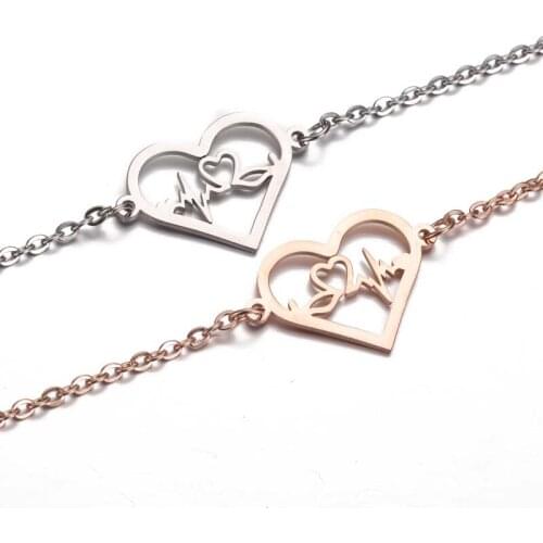 Punk Medical Heartbeat Adjustable Bracelet Bangle for Women Charm Stainless Steel Heart Jewelry Gift Friendship Bracelets