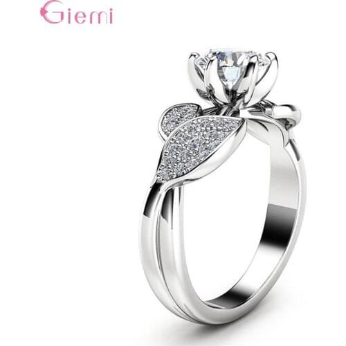 Creative Fashion 925 Sterling Silver Cubic Zircon Leavies Flower for Women Girl Simple Trendy Gift Rings Bijoux