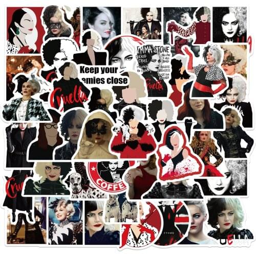 10/50pcs Disney Movie Cruella Stickers Decal Vinyl for Stationery Scrapbooking PS4 Skateboard Laptop Guitar Sticker