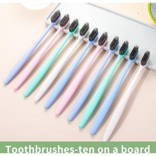 10Pcs Adult Toothbrush Wheat Straw Soft Charcoal Toothbrush Deep Cleaning Teeth Whitening Brush Charcoal Toothbrush Oral Care