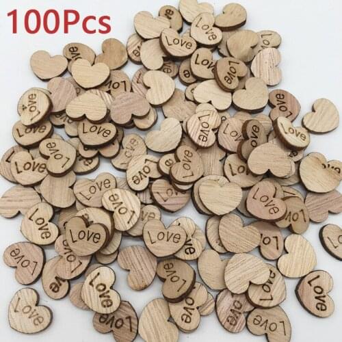 100pcs/lot Heart-shaped Wood Chip DIY Crafts Lettering Love Wood Block Scraping Supplies Handmade Graffiti Button Wedding Decor
