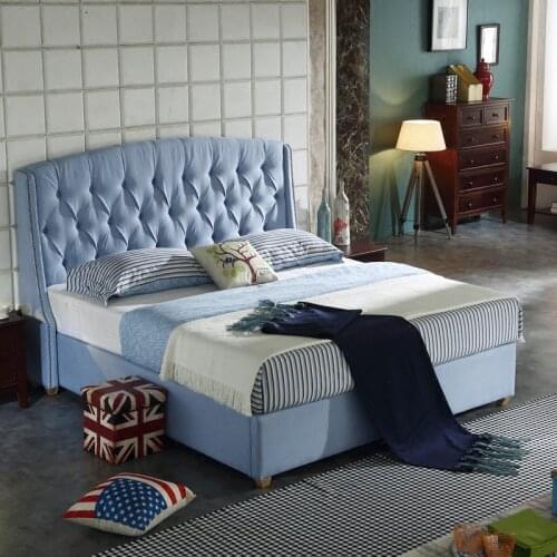 150X200cm high headboard blue fabric soft bed size bedroom furniture