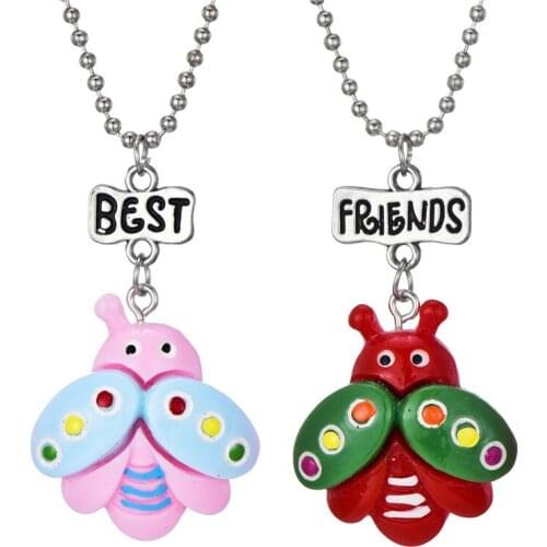 2pcs/set Colorful Mini Ladybug Best Friends Necklace BFF Long Miniature Beads Chain Friendship Jewelry