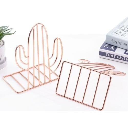 2PCS/Pair Creative Cactus Shaped Metal Bookends Book Support Stand Desk Organizer Storage Holder Shelf