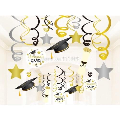 30pcs DIY Foil Spirals Graduation Party PVC Hanging Swirl PVC Ceiling Hanging Bunting Backdrops Decorations Party Supplies