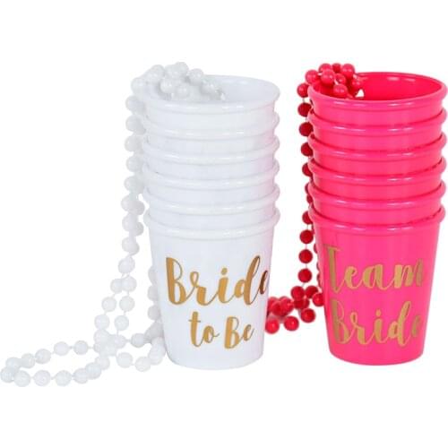 5pcs Team Bride To Be Plastic Cup With For Necklace Wedding Bridal Shower Bachelorette Hen Party Decor Drinking Game Supplies