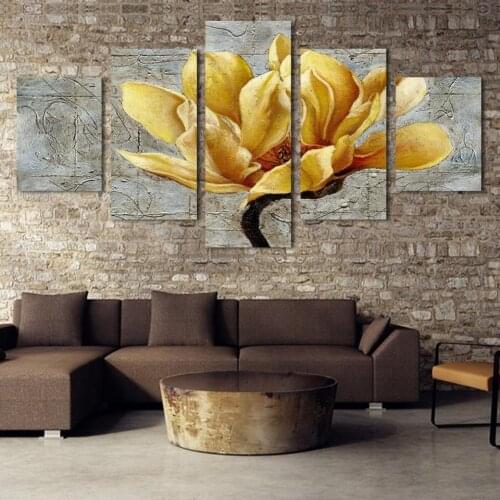 5 pieces of wall art decoration framework Oil painting gold orchid flowers painting pictures