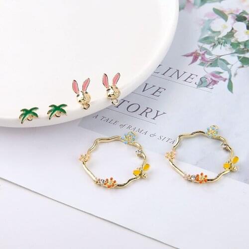 6pcs Korean Lovely Bee Animal Earrings Flower Ring Sweet Pearl Earrings Kids Fishtail Leaves Rabbit Pendant Diy Accessories