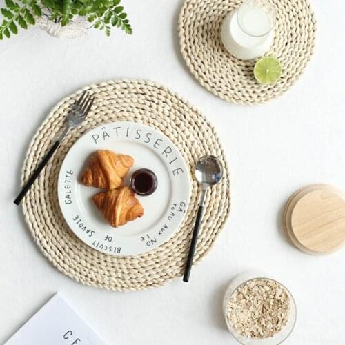 BALLE Handmade Bamboo Preparation Placemat Insulation Anti-scalding Corn Husk Table Napkin for Home Wedding Party Dinner
