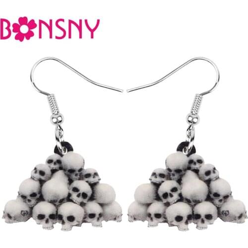 Bonsny Acrylic Halloween Horror Skull Skeleton Head Bone Earrings Drop Dangle Festival Decorations Jewelry Women Girls Teen Gift