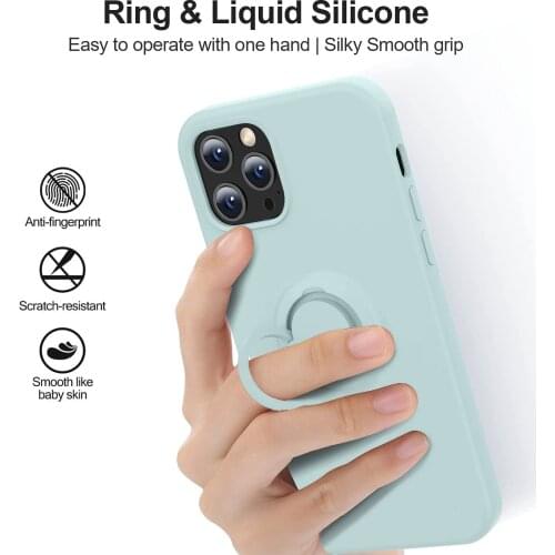 For iPhone 13 13 Mini 13Pro Max Case Finger Ring Rubber Full Body Protection Liquid Silicone Case with Ring Holder Phone Cover
