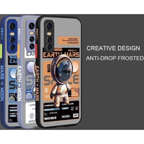 Cartoon Astronaut Pattern Phone Case For Vivo Y73S Liquid Side Printing Silicone Shockproof Cover