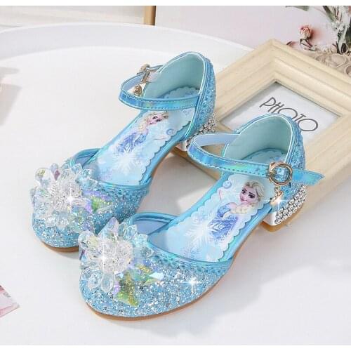 Disney girls sandals new elsa princess shoes summer frozen childrens high heels Crystal casual shoes sequins little girl shoes
