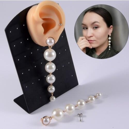 CHUANCI Simulation Pearl Long Earrings Female White Round Pearl Pendant Earrings Body Piercing Jewelry For Party Wedding