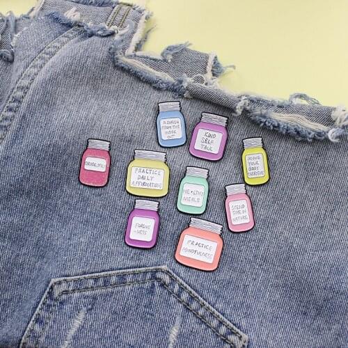 New custom bottle Enamel Brooch Colorful healthy life attitude jar Lapel Pin Drink me Lthy meals spend time in nature Punk badge