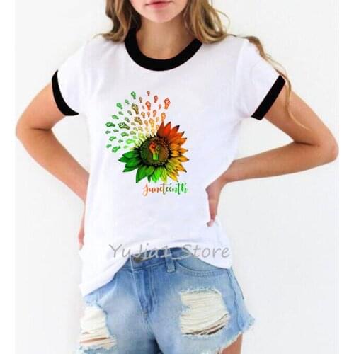 Sunflower Fist Juneteenth Black History African American Graphic Print T-Shirt WomenS Clothing Black Girl Magic Tshirt Femme