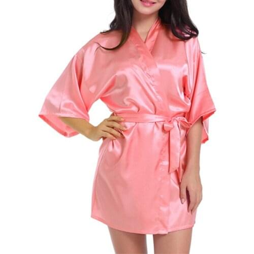 Womens Faux Silk Kimono Robe Sleepwear Summer Thin 19Colors Robes Pajamas Bandage Bathrobe Nightgown Spa Robes Dressing Gown