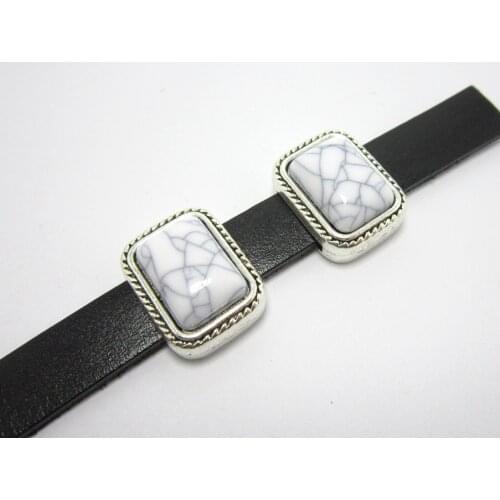 10mm leather sliders Turquoise 11x2mm flat leather findings 10x2mm mens bracelet slider-5pcs FF110