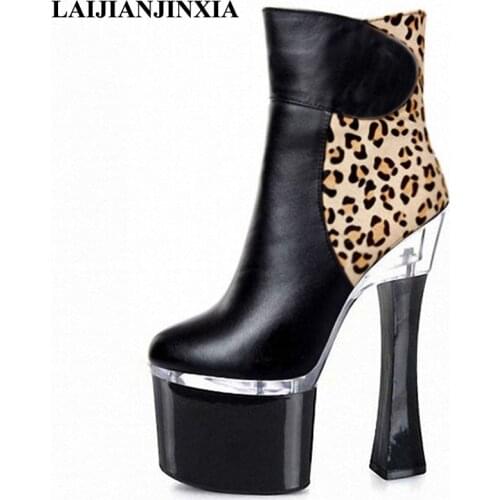 LAIJIANJINXIA 18cm Square High Heel Sexy Party Queen Womens Sexy Platform Shoes Ankle Boots Dance Shoes